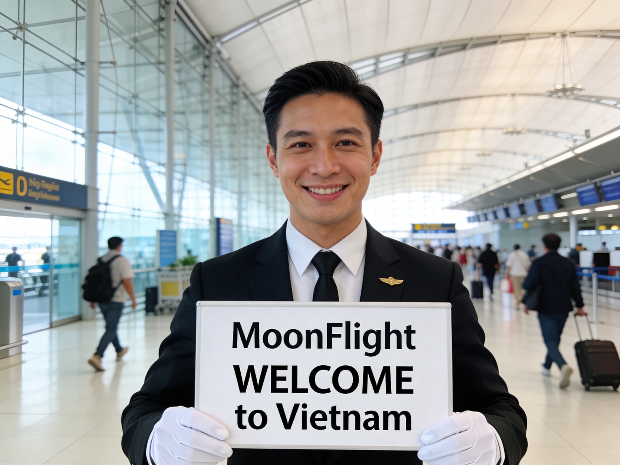 MoonFlight concierge welcoming a traveler to Vietnam